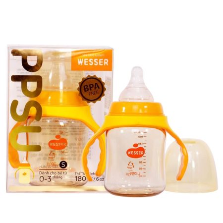 binh-sua-co-rong-tay-cam-wesser-ppsu-180ml Bình sữa cho bé Wesser nhựa PPSU cổ rộng có tay cầm 180ml