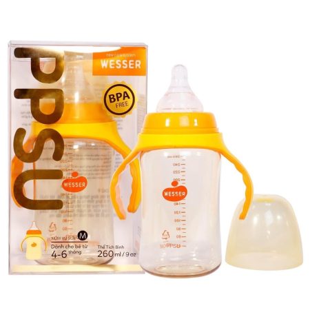 binh-sua-co-rong-tay-cam-wesser-ppsu-260ml Bình sữa em bé Wesser nhựa PPSU cổ rộng có tay cầm 260ml
