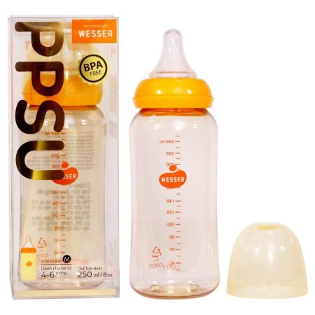 binh-sua-co-thuong-ppsu-250ml Bình sữa cho bé Wesser nhựa PPSU cổ hẹp 250ml