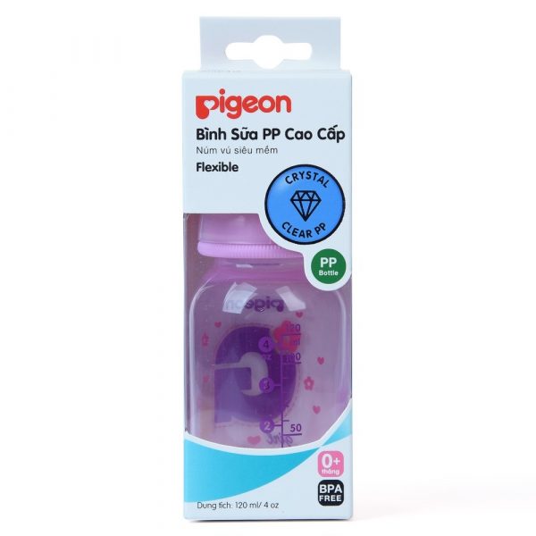 Bình sữa Pigeon nhựa cổ hẹp cho bé gái 120ml