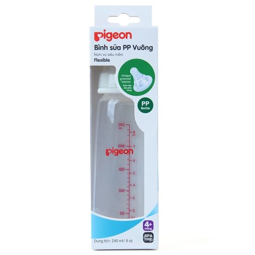 binh-sua-nhua-pp-vuong-240ml Bình sữa em bé Pigeon nhựa PP, không BPA độc hại, cổ hẹp vuông 240ml